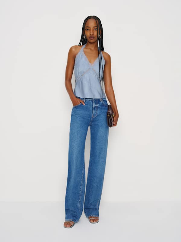 Monica Silk Top - Bluejay Jacquard