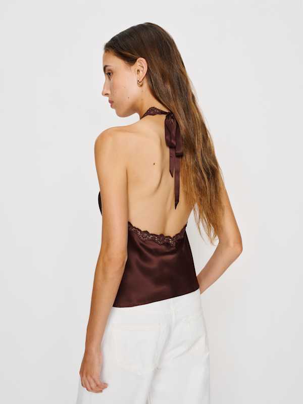 Monica Silk Top - Mahogany