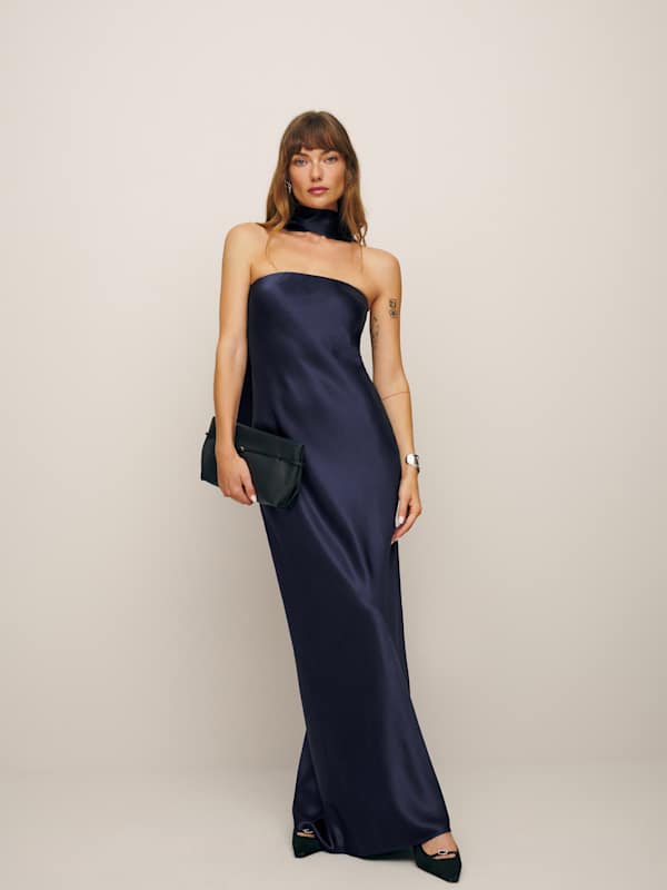 Oren Silk Dress - Navy
