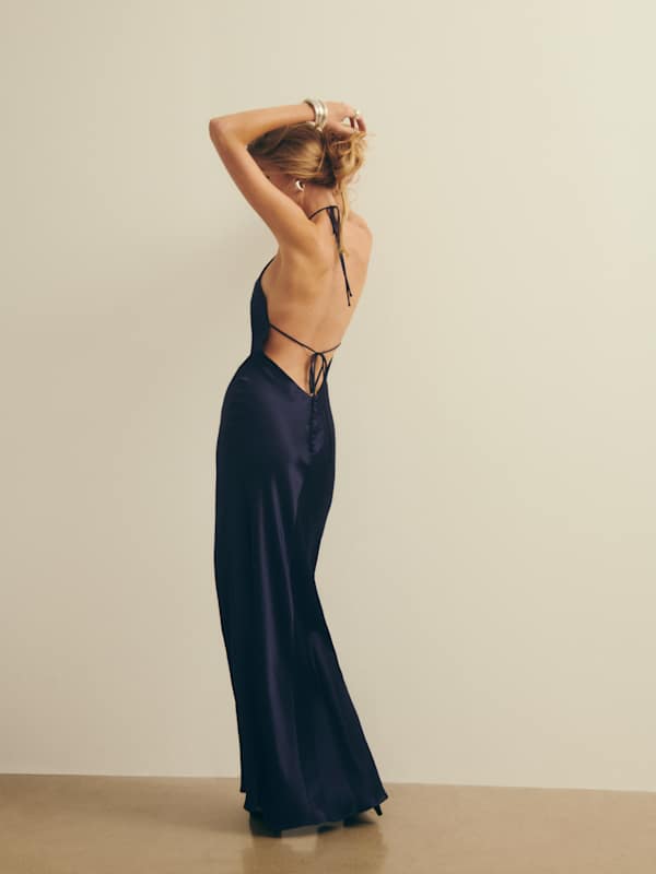 Petites Jeany Silk Dress - Navy