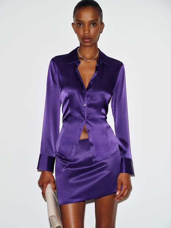 Carla Low Waist Satin Skirt - Purple