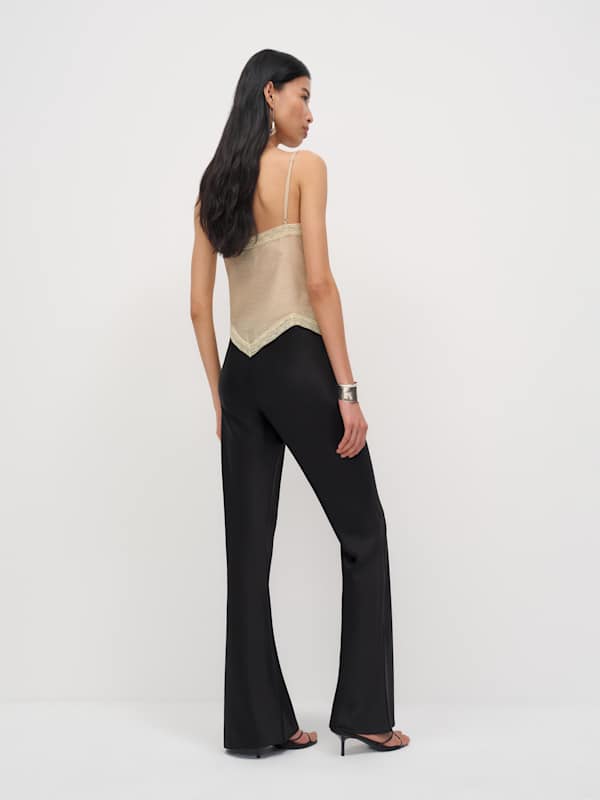 Petites Gale Satin Mid Rise Bias Pant - Black