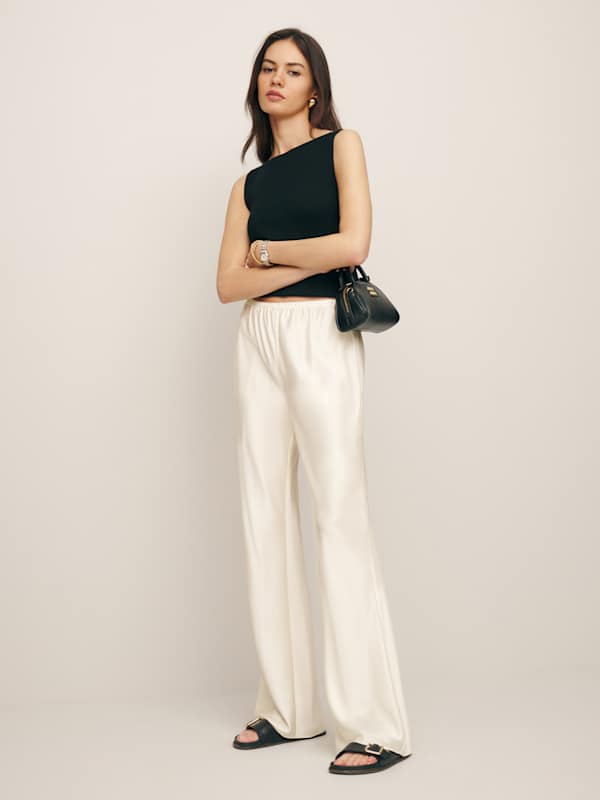 Petites Gale Satin Mid Rise Bias Pant - Fior Di Latte