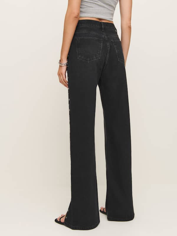 Cary High Rise Slouchy Straight Leg Jeans - Vana Vented Studded