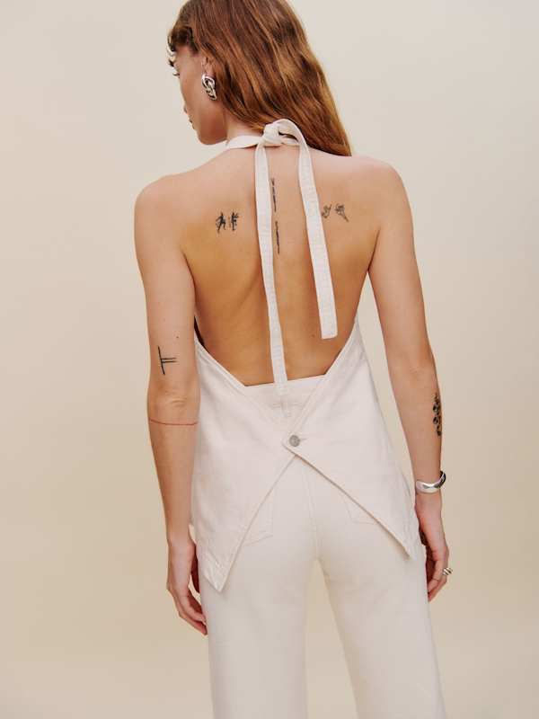 Brittany Denim Halter Top - Fior Di Latte