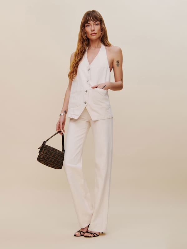 Brittany Denim Halter Top - Fior Di Latte