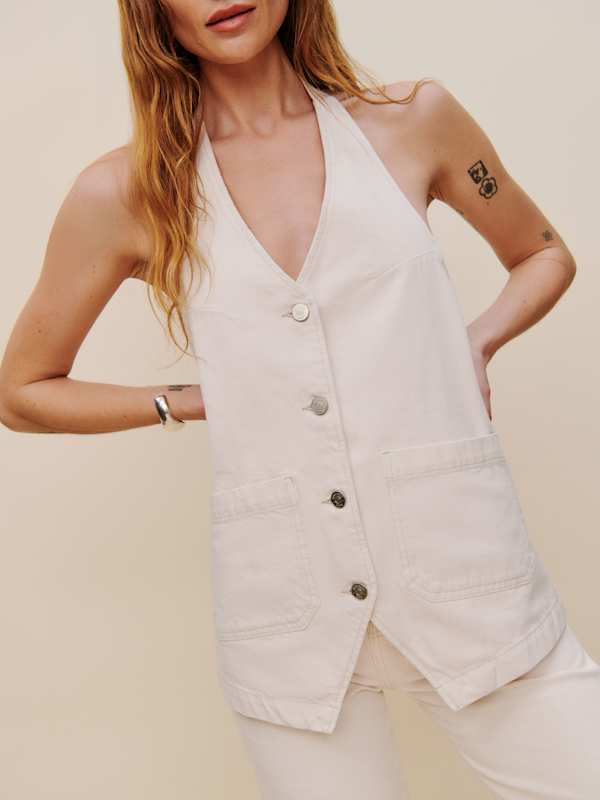 Brittany Denim Halter Top - Fior Di Latte