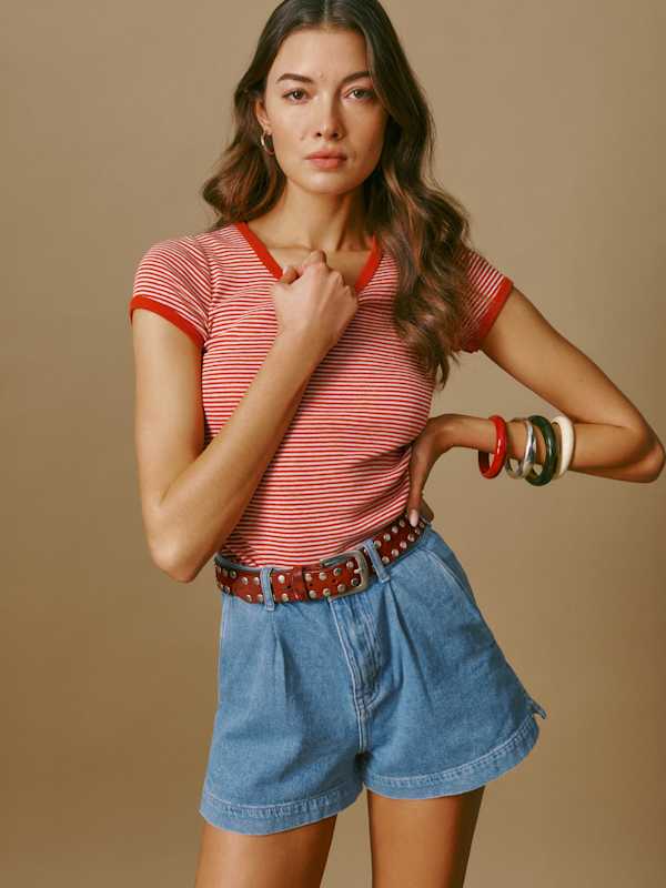 Short en jean &agrave; plis Eliana - Leven