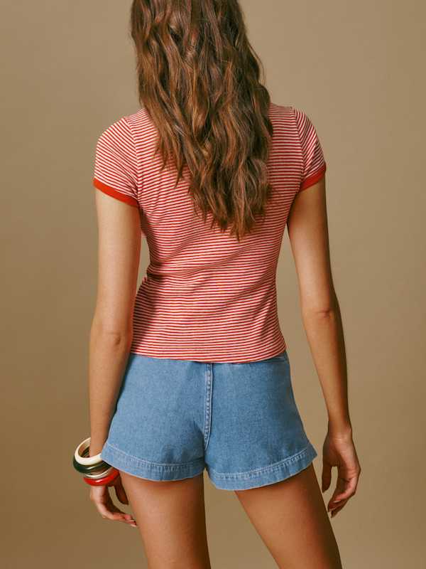 Short en jean &agrave; plis Eliana - Leven