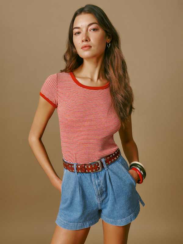 Short en jean &agrave; plis Eliana - Leven