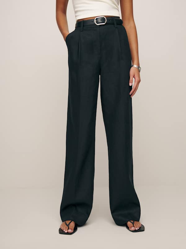 Alex Linen Mid Rise Pant - Black