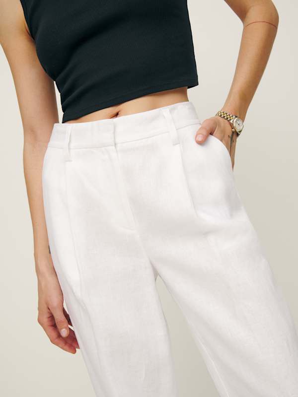Alex Linen Mid Rise Pant - White