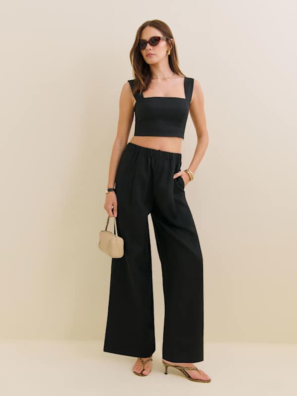 Fernando Linen Wide Leg Pant - Black