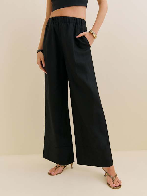 Fernando Linen Wide Leg Pant - Black