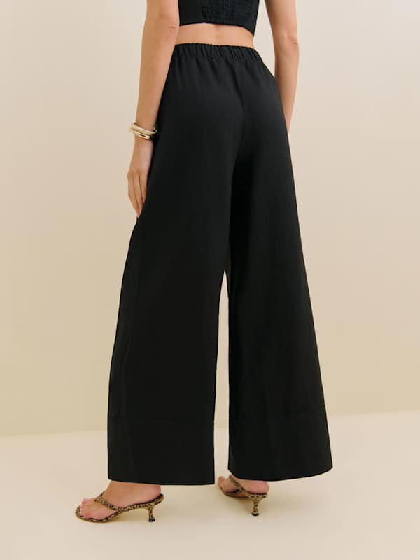 Fernando Linen Wide Leg Pant - Black