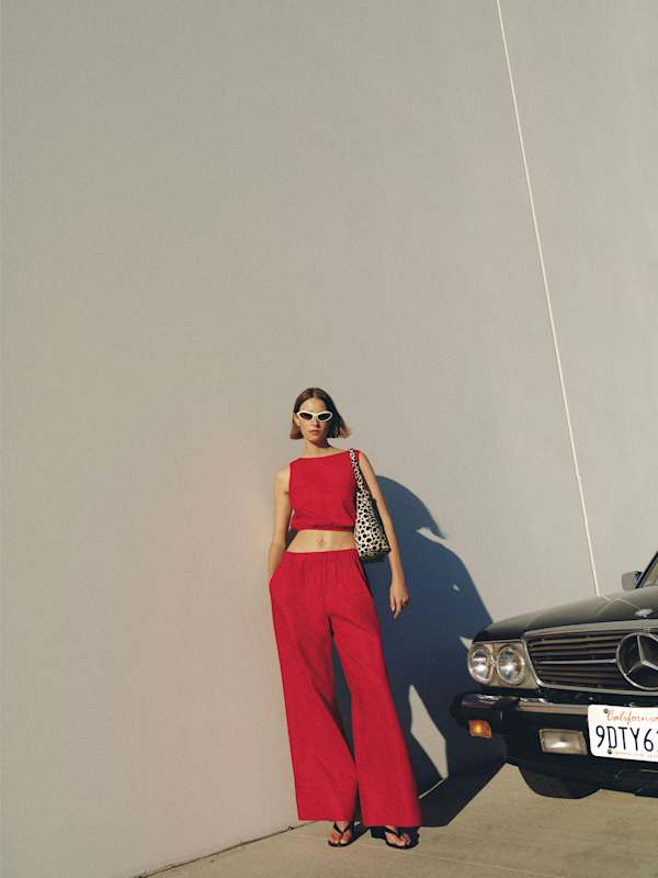 Fernando Linen Wide Leg Pant - Lipstick