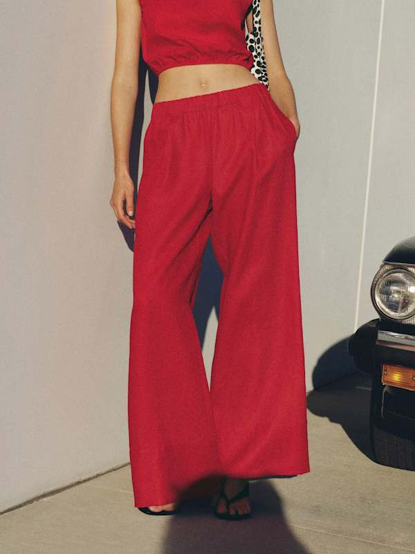 Fernando Linen Wide Leg Pant - Lipstick