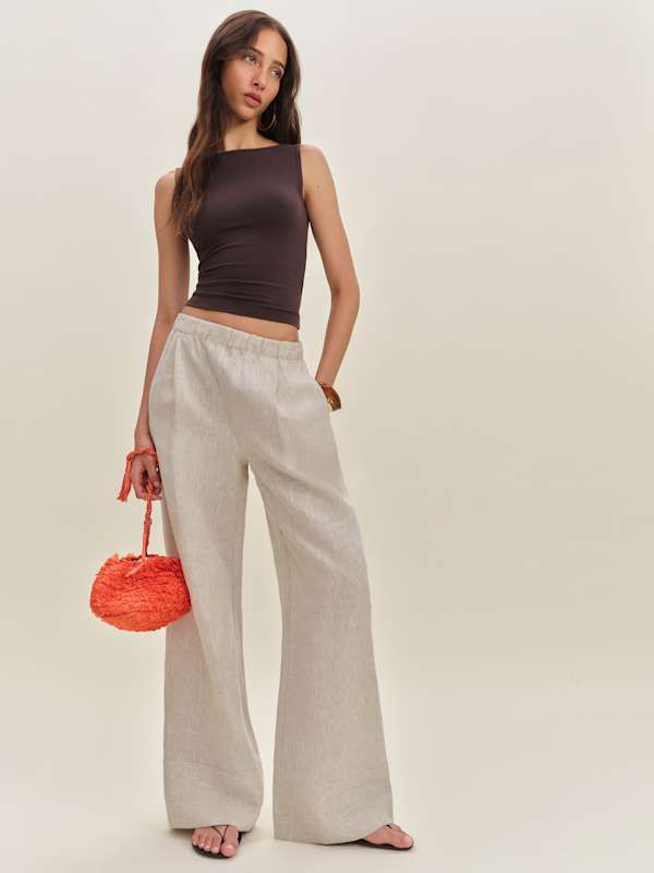 Fernando Linen Wide Leg Pant - Oatmeal