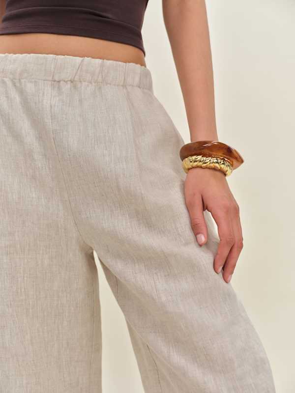 Fernando Linen Wide Leg Pant - Oatmeal