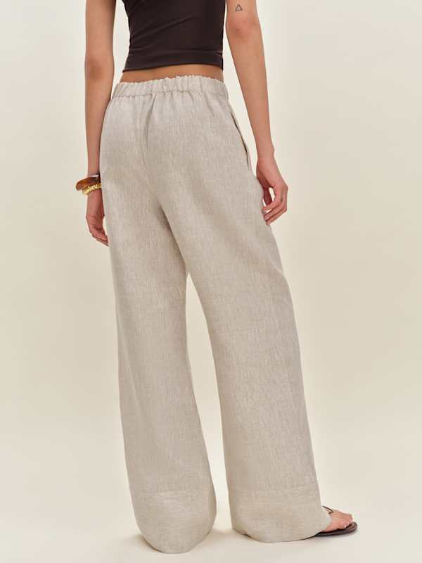 Fernando Linen Wide Leg Pant - Oatmeal