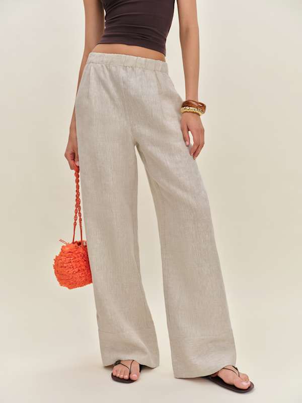 Fernando Linen Wide Leg Pant - Oatmeal