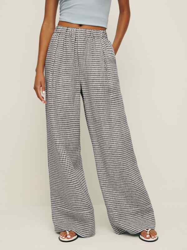 Fernando Linen Wide Leg Pant - Remy Check