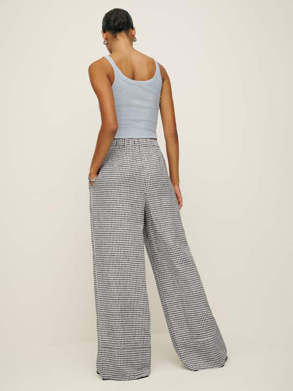 Fernando Linen Wide Leg Pant - Remy Check