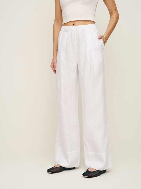 Fernando Linen Wide Leg Pant - White