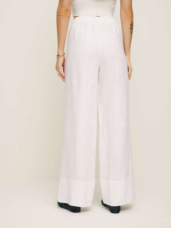 Fernando Linen Wide Leg Pant - White