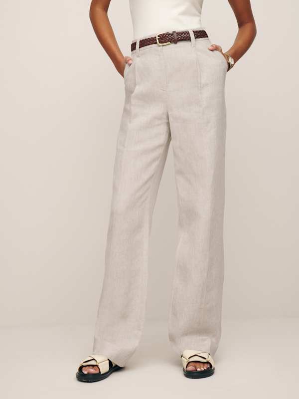 Petites Alex Linen Mid Rise Pant - Oatmeal