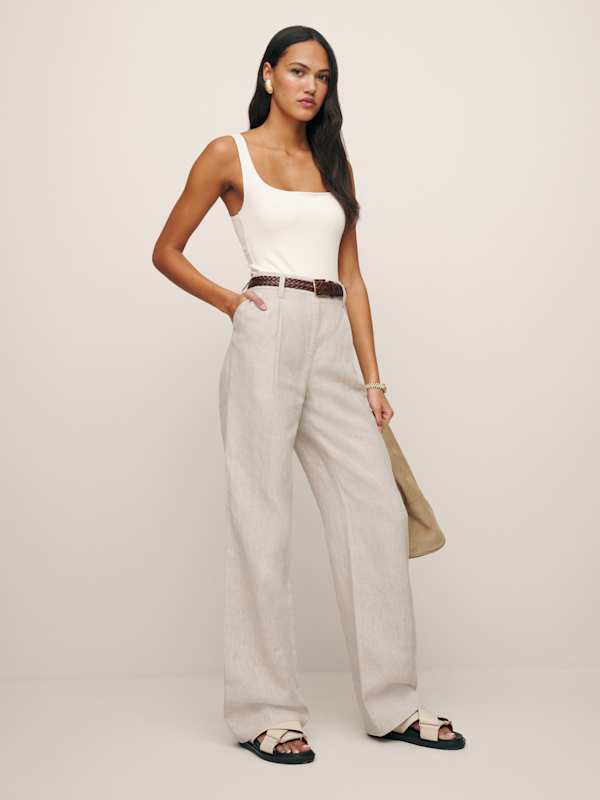 Petites Alex Linen Mid Rise Pant - Oatmeal