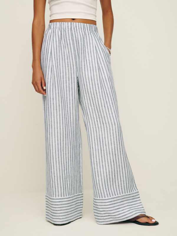 Petites Fernando Linen Wide Leg Pant - Antibes Stripe