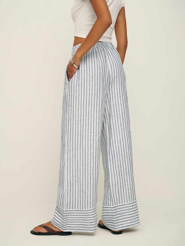Petites Fernando Linen Wide Leg Pant - Antibes Stripe