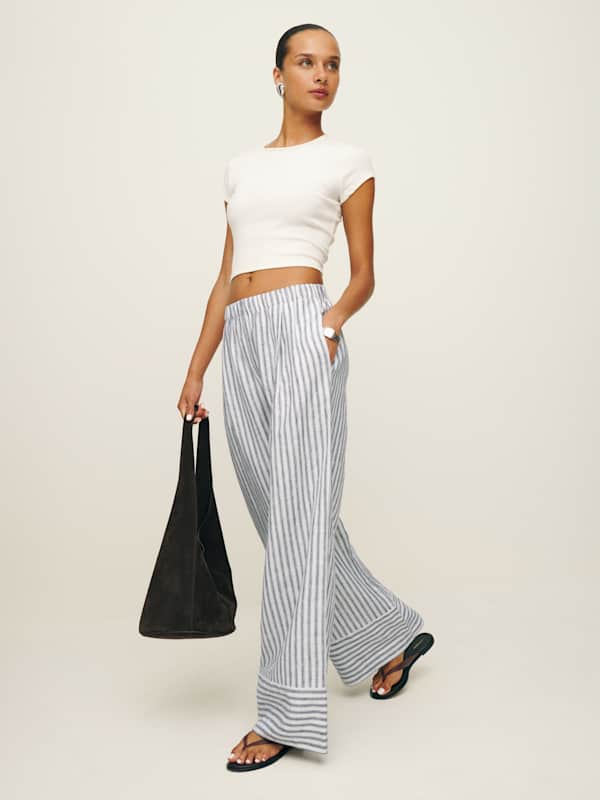 Petites Fernando Linen Wide Leg Pant - Antibes Stripe
