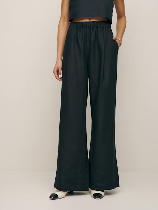 Petites Fernando Linen Wide Leg Pant - Black
