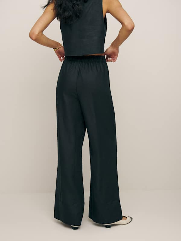 Petites Fernando Linen Wide Leg Pant - Black