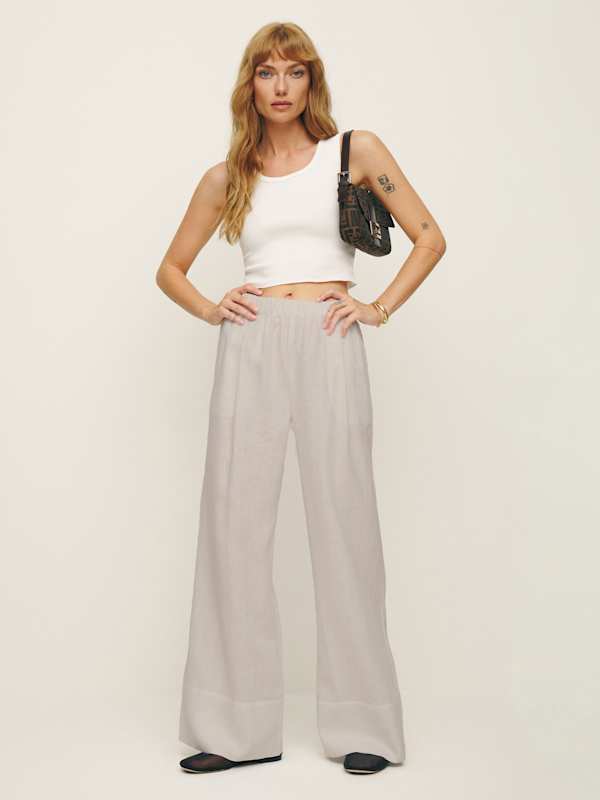 Petites Fernando Linen Wide Leg Pant - Oatmeal