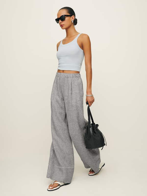 Petites Fernando Linen Wide Leg Pant - Remy Check