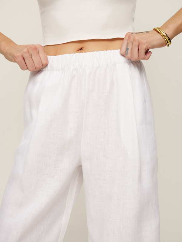 Pantalon large en lin Fernando sp&eacute;cial Petites - Blanc