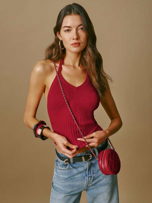 Delia Ribbed Halter Top - Lipstick