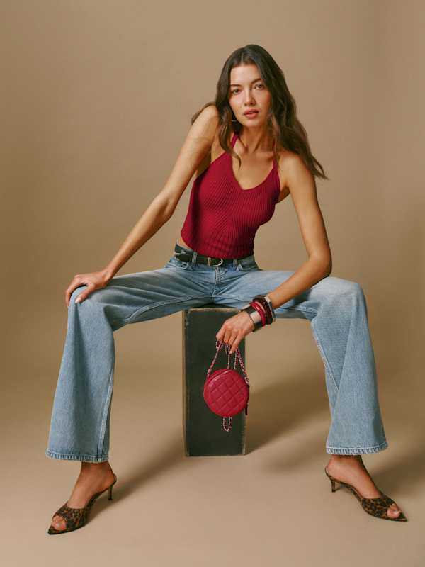 Delia Ribbed Halter Top - Lipstick