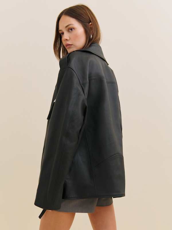 Veda Doyer Leather Jacket - Black Pebble