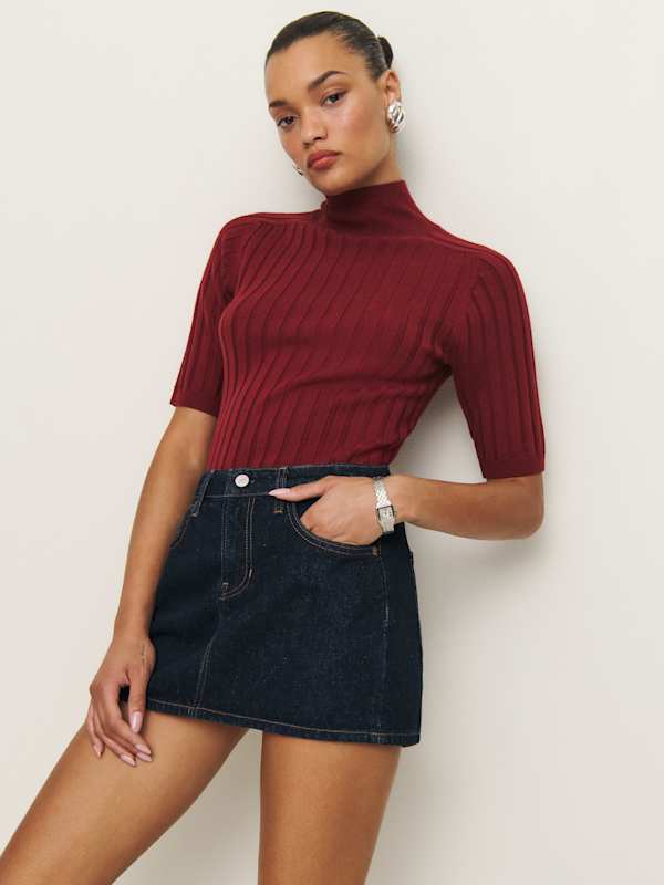 Hazel Low Rise Denim Mini Skirt - Ondine