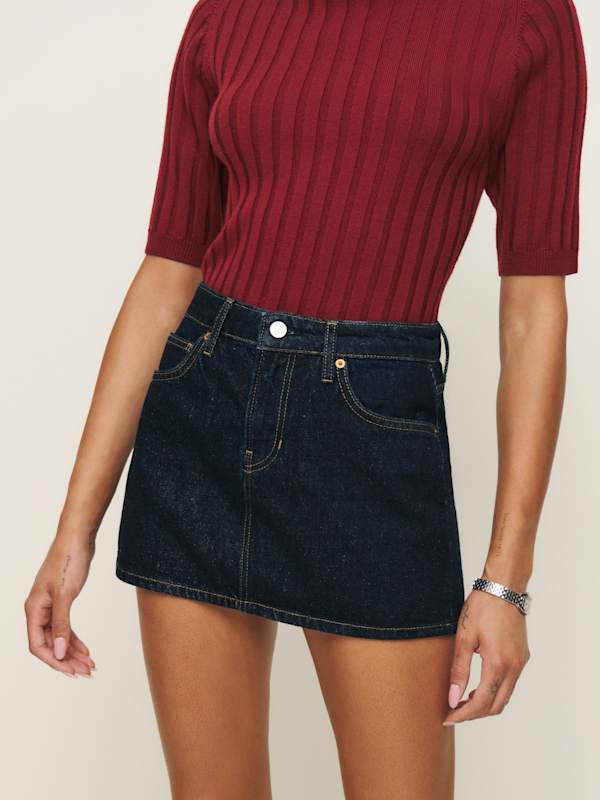 Hazel Low Rise Denim Mini Skirt - Ondine