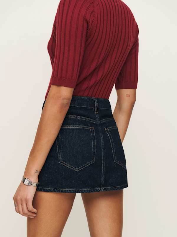 Hazel Low Rise Denim Mini Skirt - Ondine