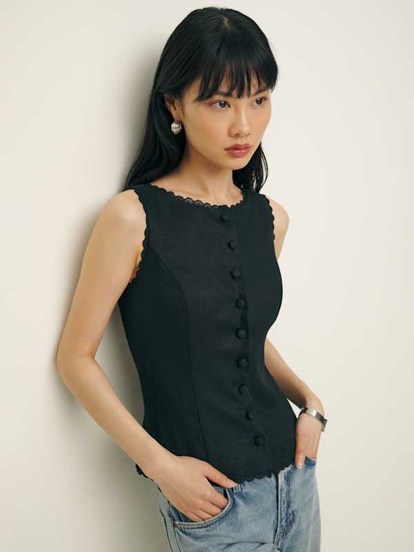 Amela Linen Top - Black