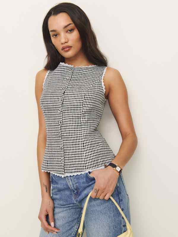 Amela Linen Top - Remy Check
