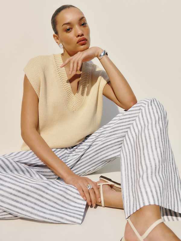 Carter Linen Mid Rise Pant - Antibes Stripe