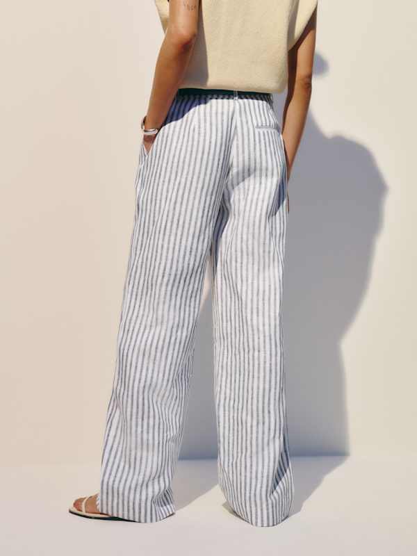 Carter Linen Mid Rise Pant - Antibes Stripe