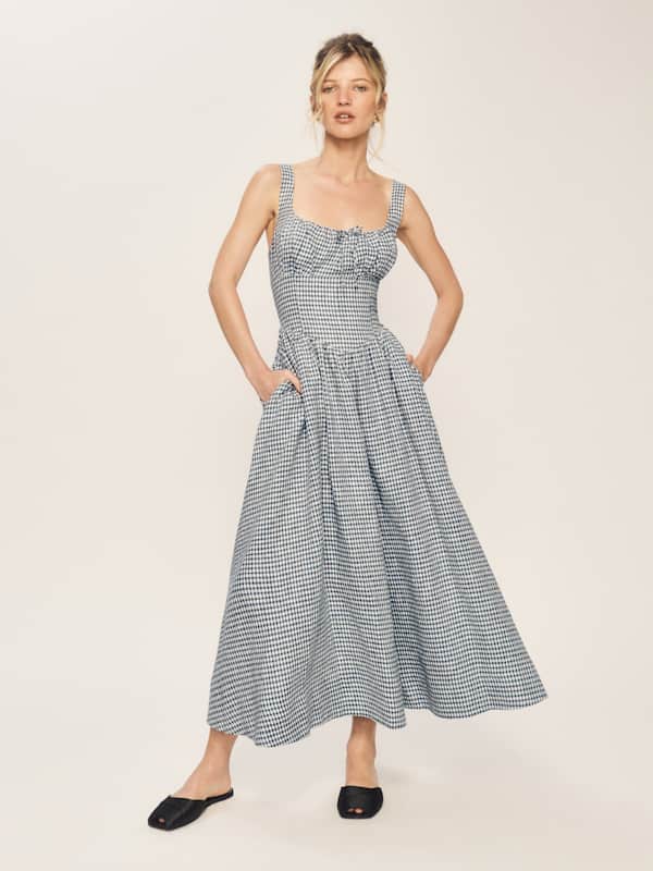 Balia Linen Dress - Slate Check